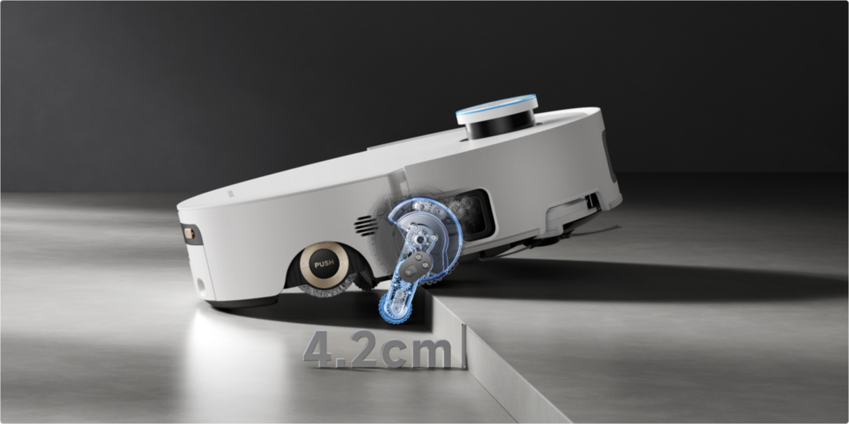 Dreame Aqua10 Ultra Roller Complete système FlexRise franchit seuils 4.2cm sans dommage