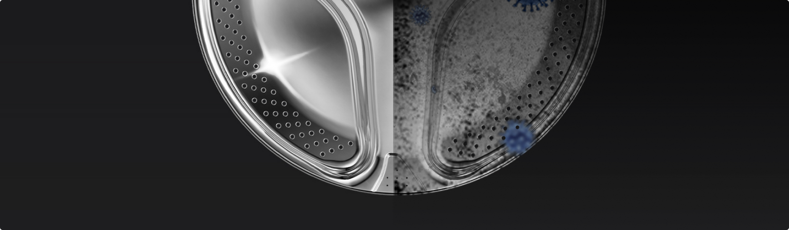 Dreame AI Inverter Washer L9 comparaison avant-après nettoyage du tambour montrant l'élimination des bactéries