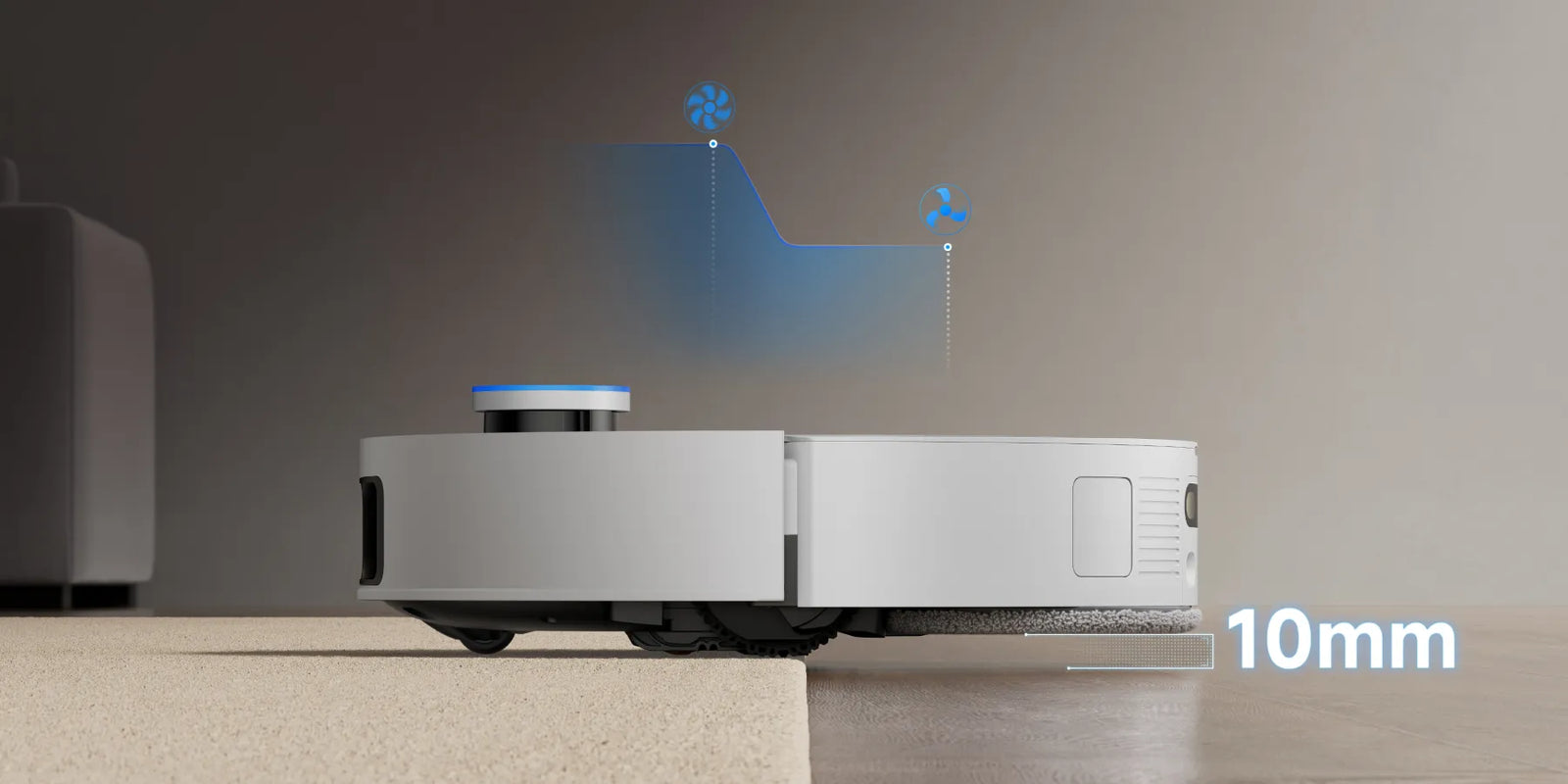 Robot aspirateur avec élévation de serpillière pour protéger les tapis de l'humidité