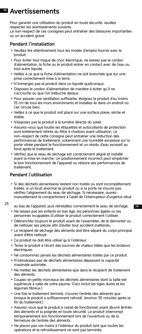 Avertissements et consignes de sécurité