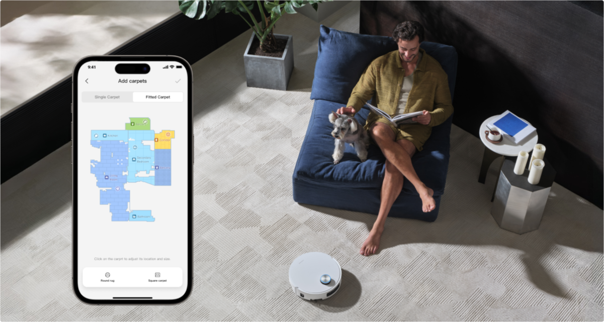 Dreame Aqua10 Ultra Roller Complete personnalisation via application pour zones de tapis et réglages d’aspiration