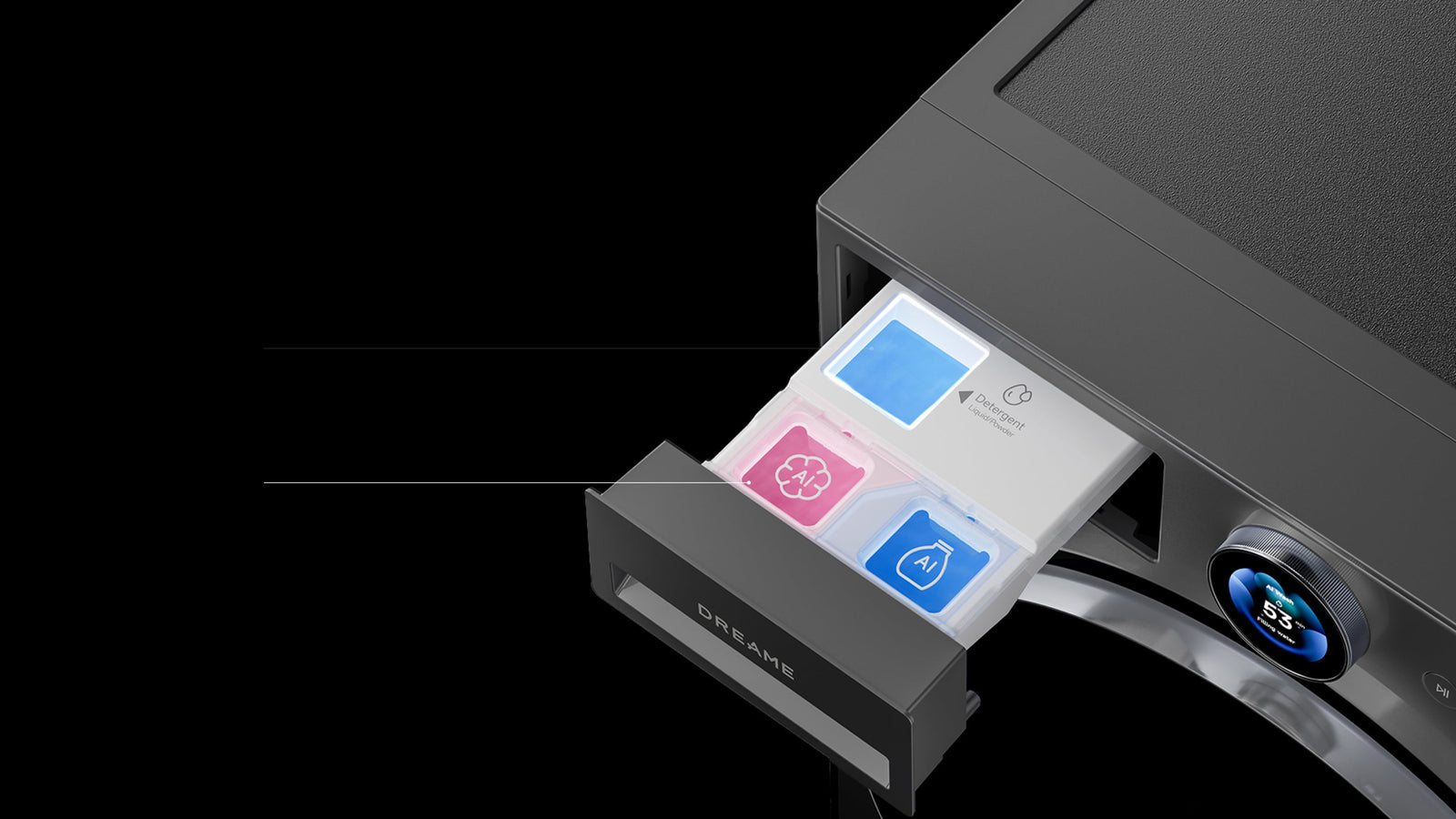 Dreame AI Inverter Washer L9 double dosage intelligent du détergent et de l'assouplissant en bac séparé