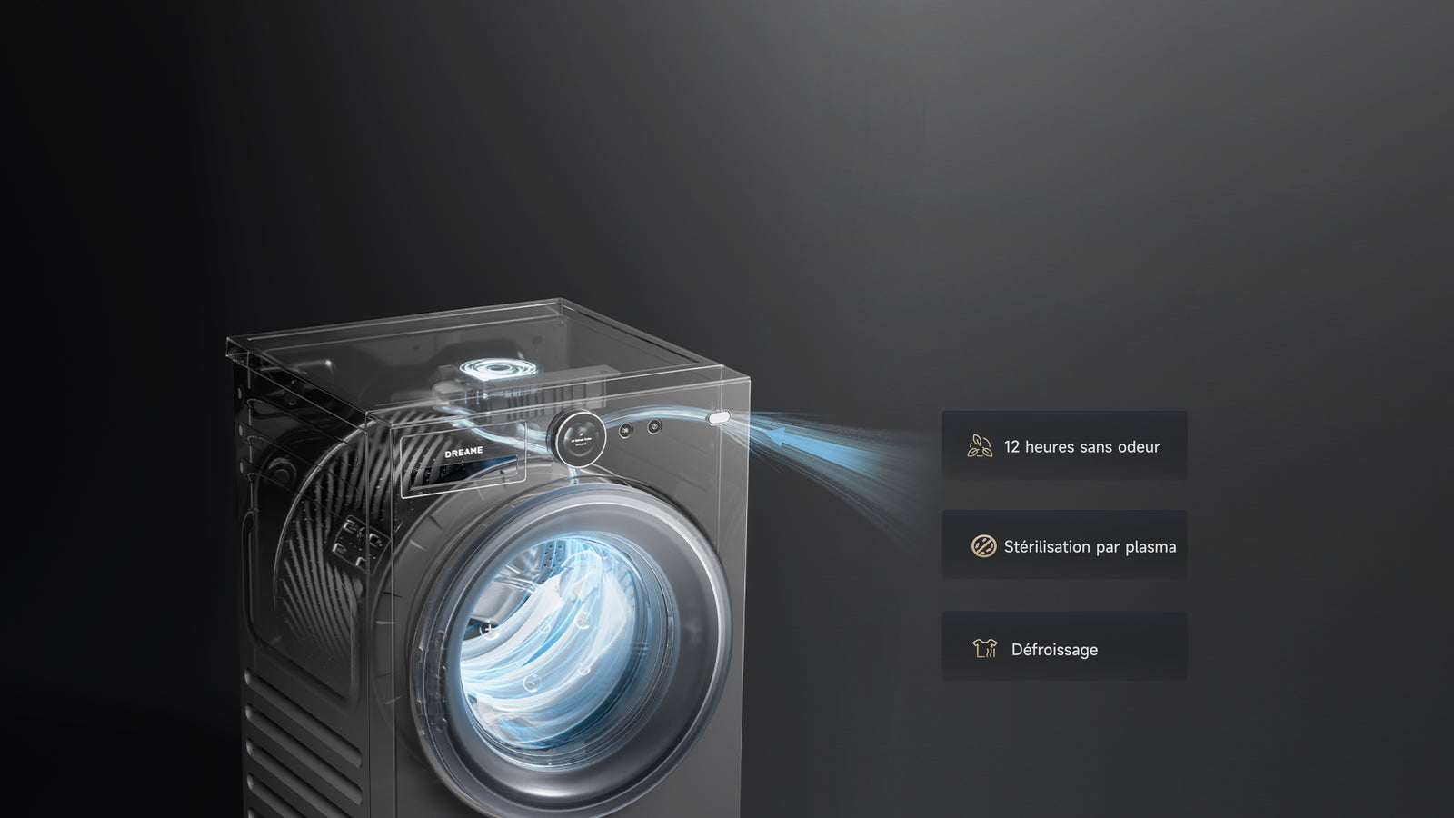 Dreame AI Inverter Washer L9 FreshLoop autoprotection 12 heures sans odeur stérilisation plasma et défroissage