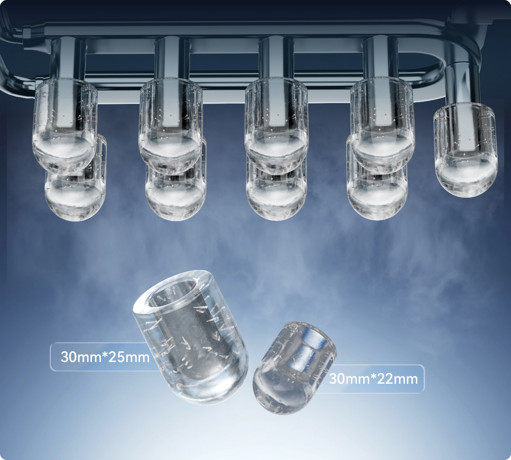 La machine à glaçons Dreame Aura propose deux tailles de glaçons bullet, idéales pour toutes vos boissons et occasions.
