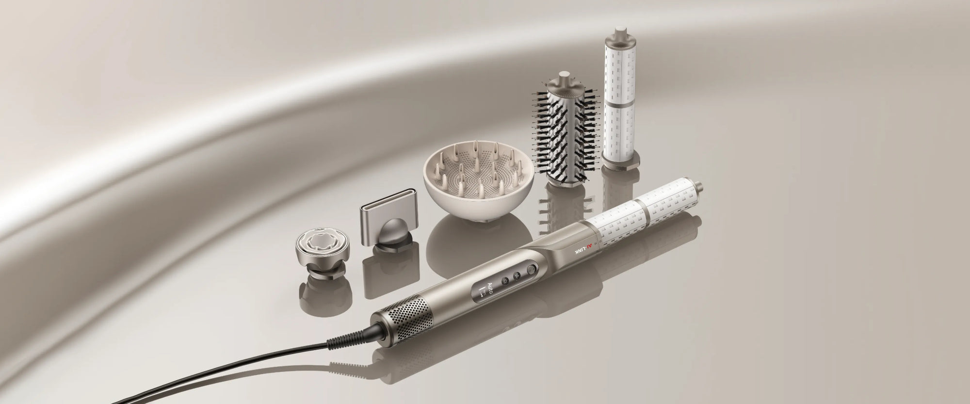 Sèche-cheveux Dreame Dazzle avec ensemble complet d’embouts pour un coiffage professionnel polyvalent.
