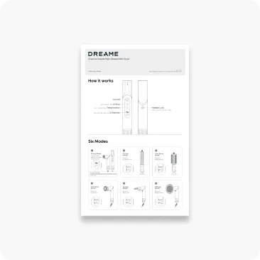 Guide rapide Dreame Dazzle pour une installation facile (x1).
Inclus : 6 embouts de coiffage.