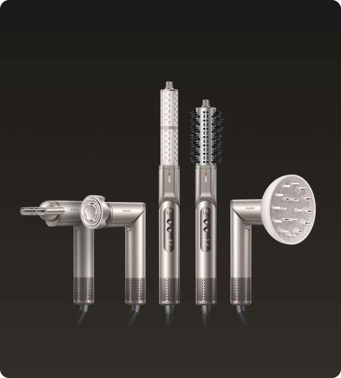 Sèche-cheveux Dreame Dazzle avec reconnaissance intelligente des embouts pour un coiffage précis.