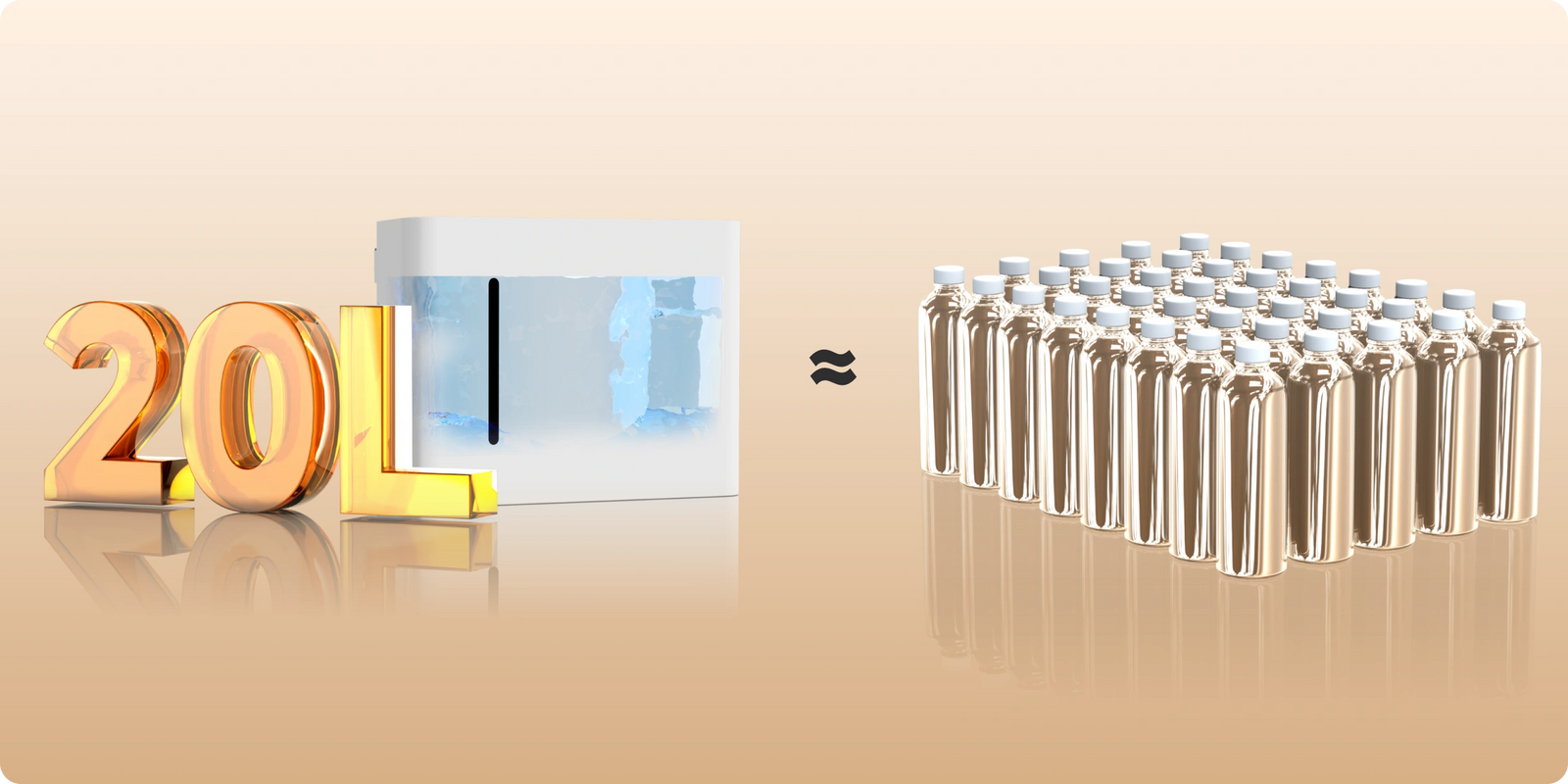 <nobr>20 L = 40 bouteilles d'eau de 500 ml</nobr>