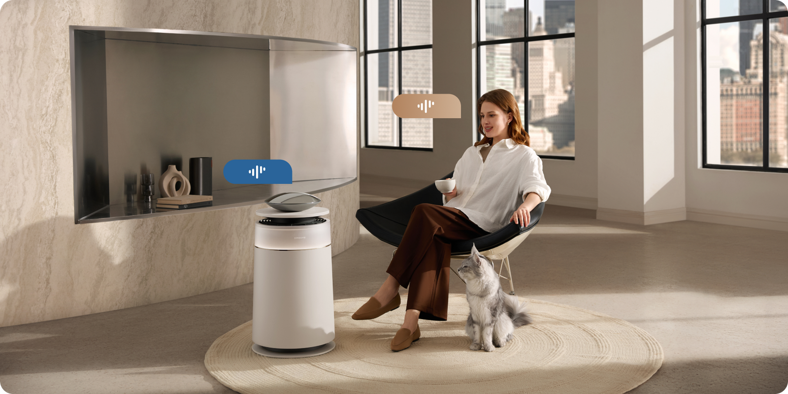 Dreame FP10 Luftreiniger per Sprachbefehl steuern vollständig kompatibel mit Google Assistant und Amazon Alexa für eine echte Freisprechbedienung im Alltag.