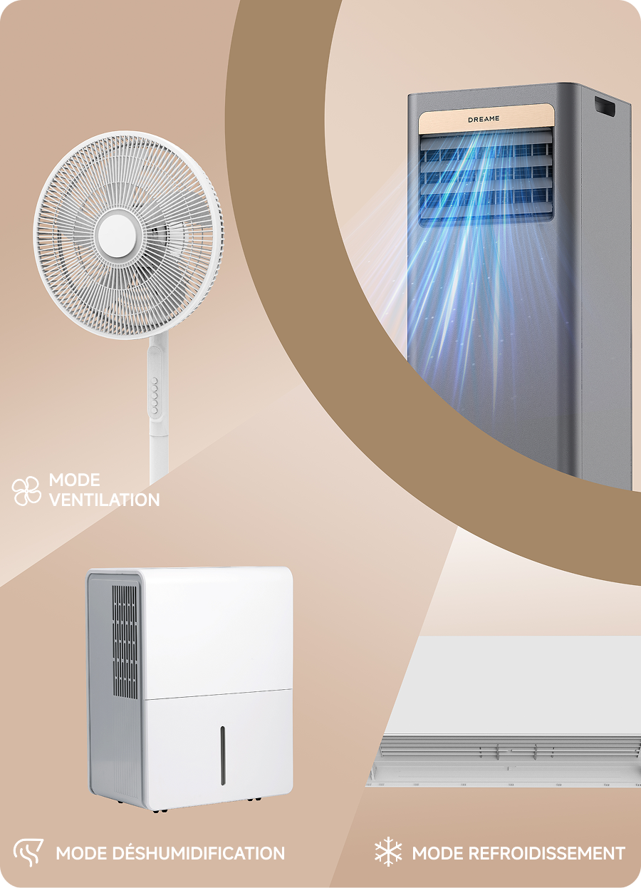 Dreame Climatiseur portable P-Wind10 9 000 BTU avec fonction 3-en-1 : refroidissement, déshumidification et ventilation