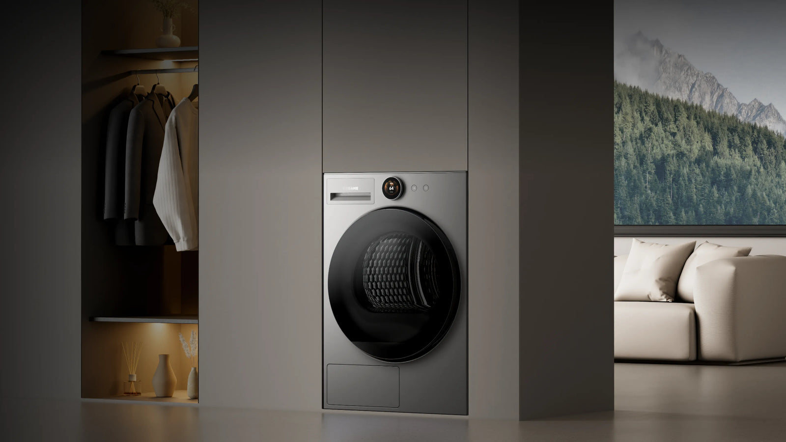 Dreame AI Dual Inverter Dryer L9 design minimaliste s’intègre dans un meuble de 700 mm