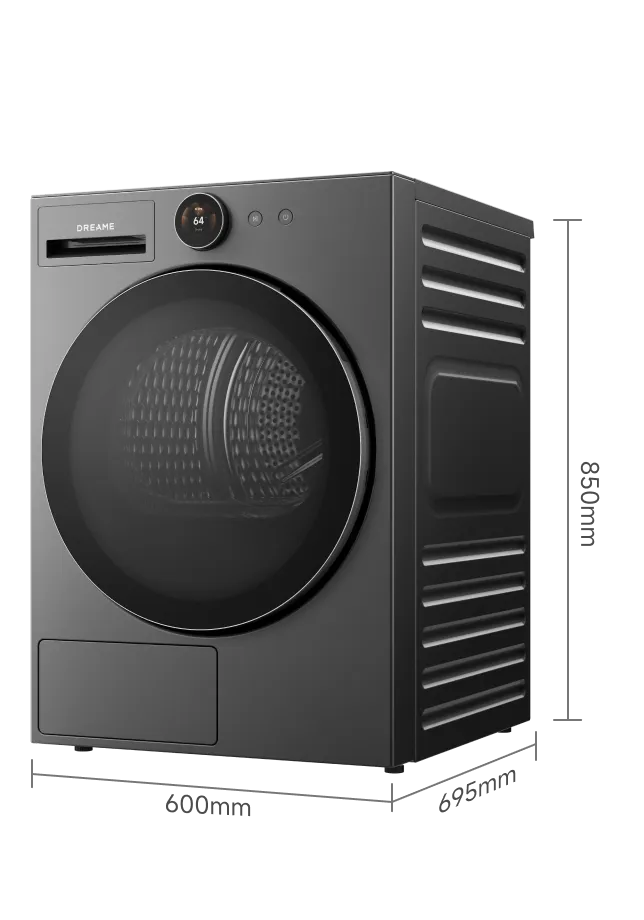 Dreame AI Dual Inverter Dryer L9 spécifications capacité 9 kg moteur BLDC efficacité énergétique B tambour 580 mm