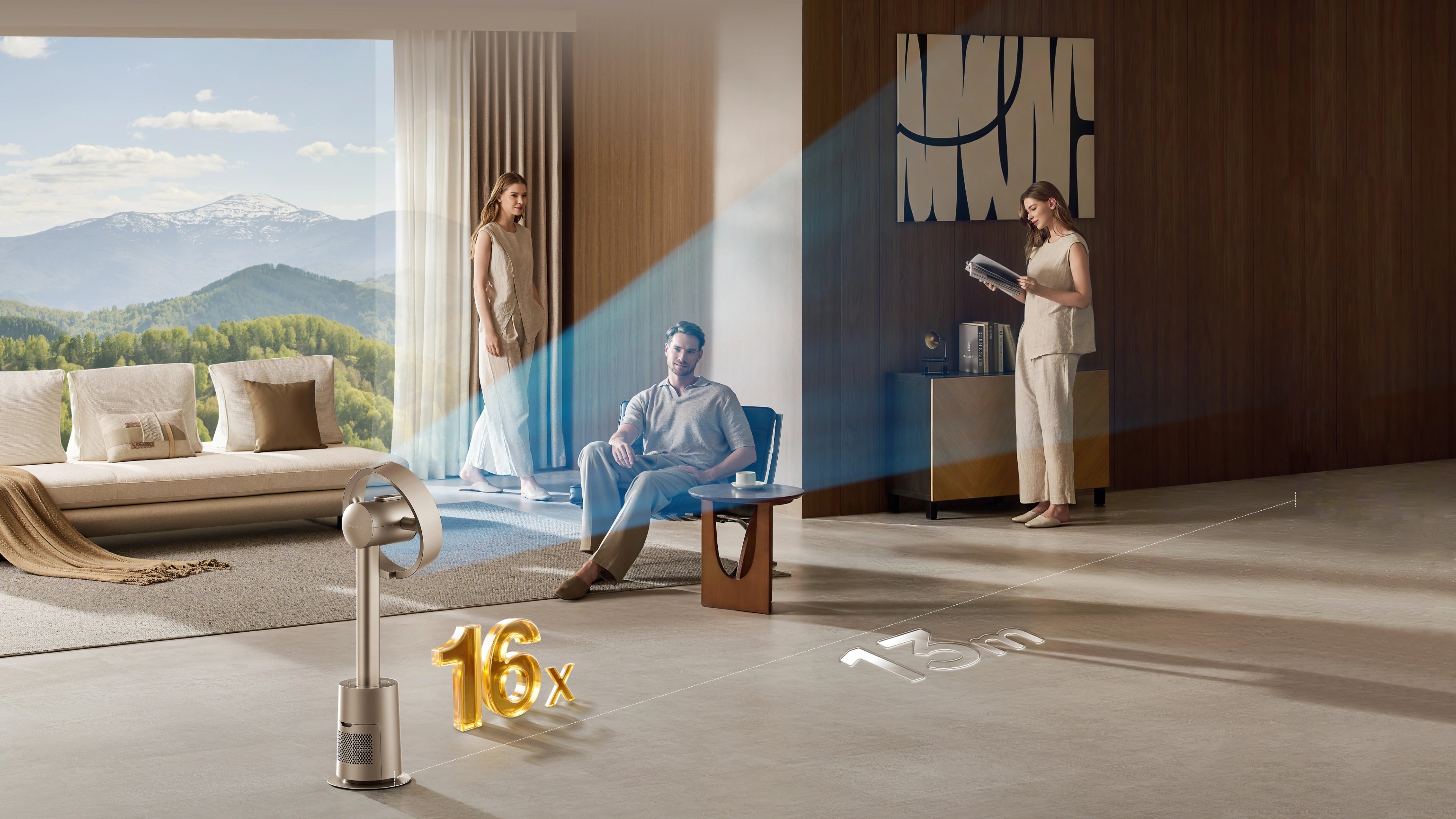 AirBoost™ dans le Dreame MF10 Ventilateur sans pales amplifie le débit 16x pour une fraîcheur stable jusqu'à 13 m de distance.
