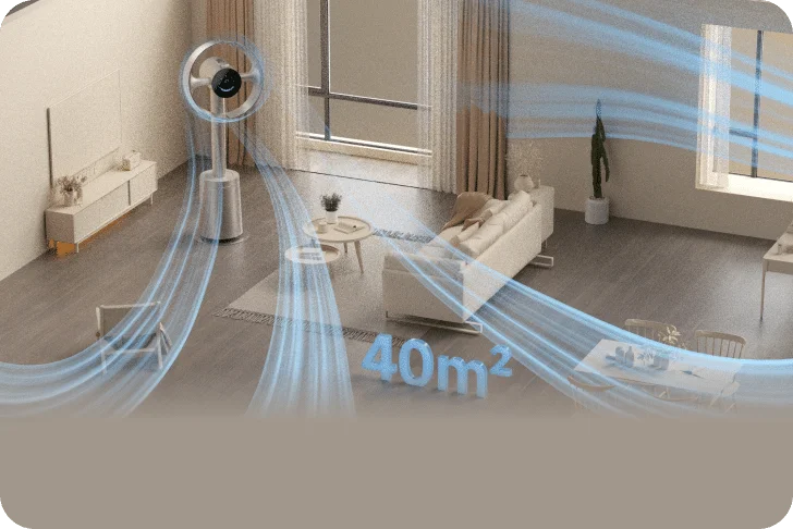Le Dreame MF10 Ventilateur sans pales renouvelle entièrement l'air d'une pièce de 40 m² en seulement 4 minutes.