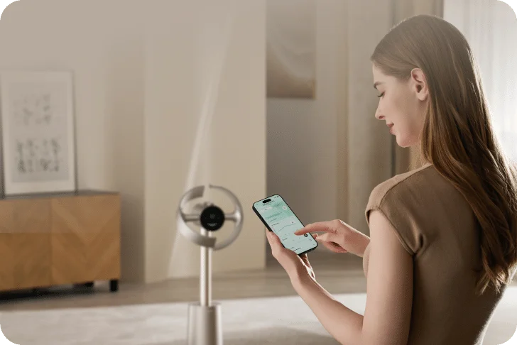 Grâce à l'app Dreamehome, le Dreame MF10 Ventilateur sans pales se pilote à distance pour un contrôle total du confort en toutes circonstances.