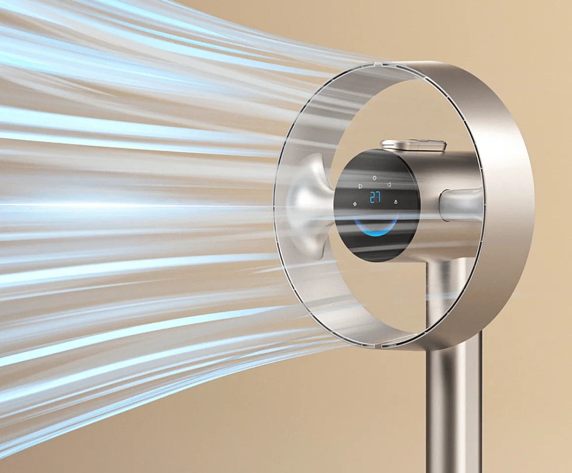 La sortie circulaire du Dreame MF10 Ventilateur sans pales projette une brise large et uniforme qui atteint agréablement chaque personne dans la pièce.