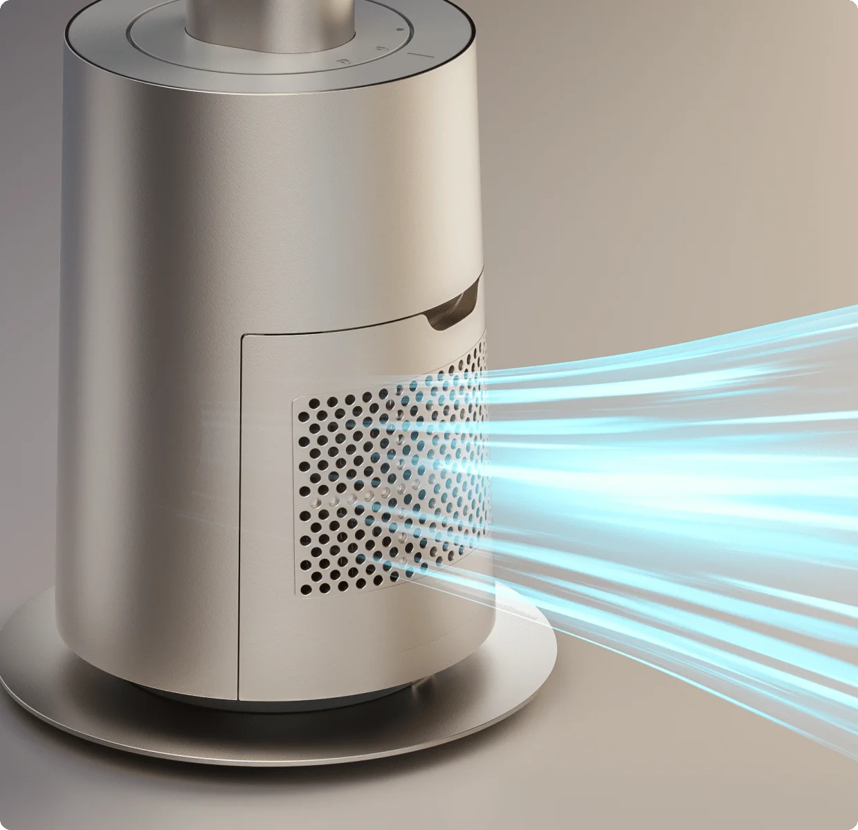 Le canal d'air circulaire à quatre zones du Dreame MF10 Ventilateur sans pales concentre le débit avec précision pour une efficacité et une portée maximales.