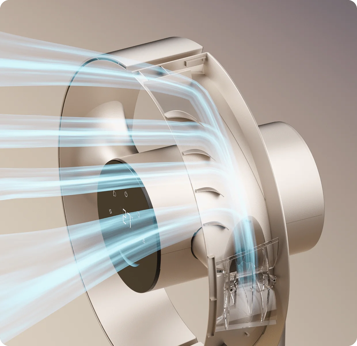 Les nervures de guidage incurvées du Dreame MF10 Ventilateur sans pales orientent l'air uniformément et réduisent les turbulences pour un fonctionnement silencieux.