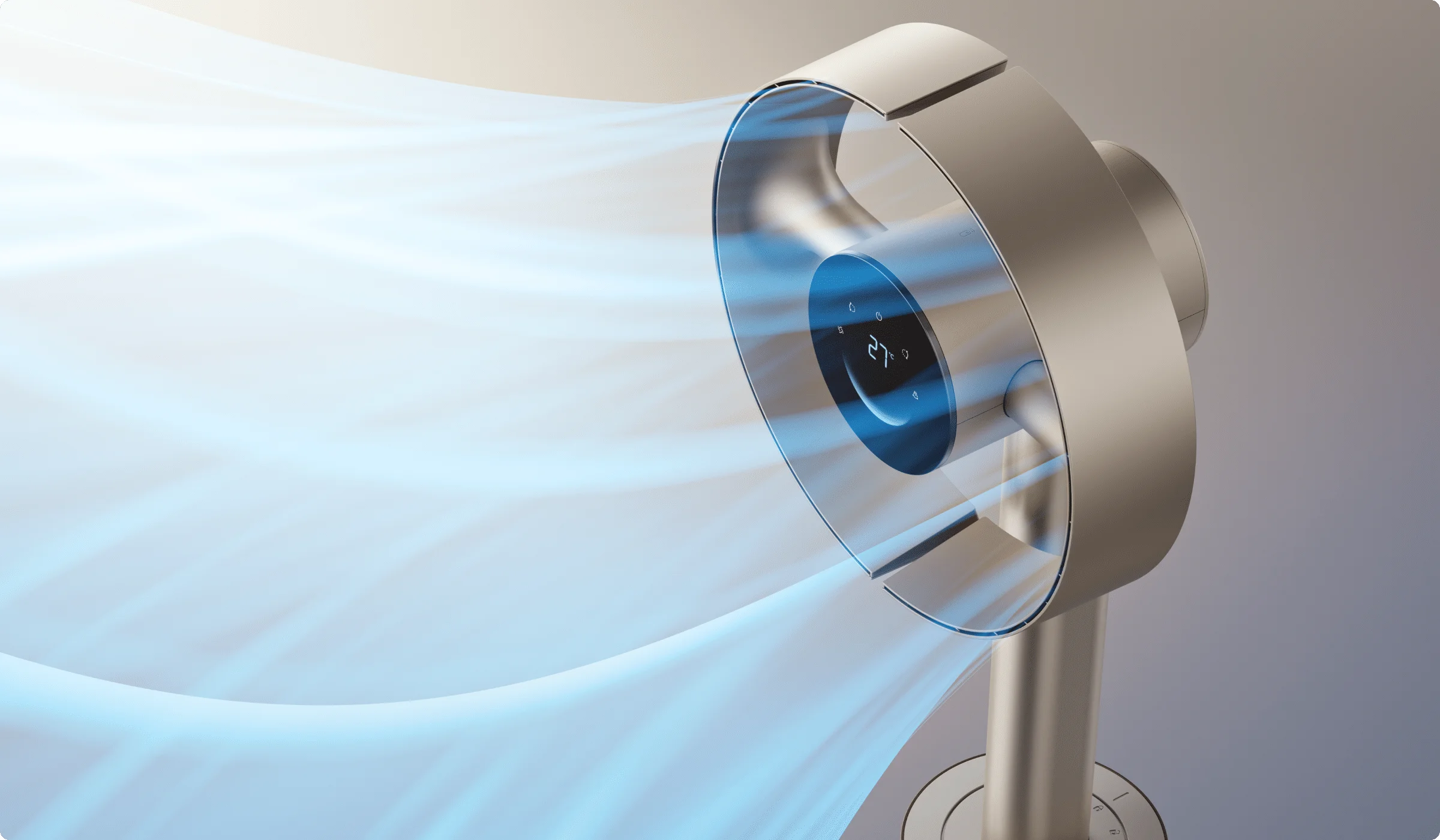 Dreame MF10 Ventilateur sans pales en mode Vent Naturel: flux d'air fluide reproduisant une brise extérieure douce.