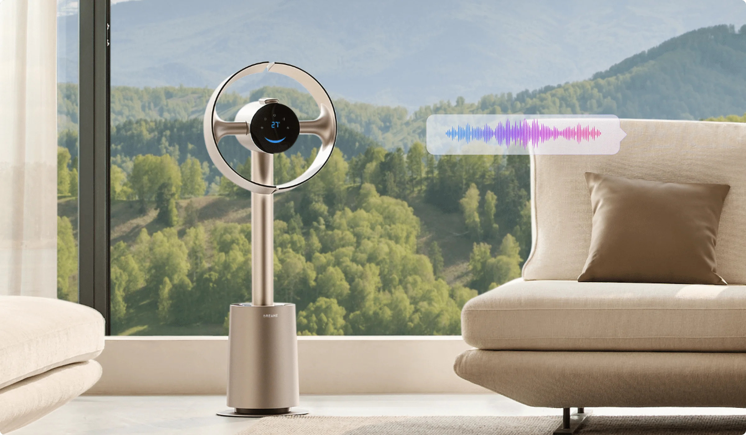 Dreame MF10 Ventilateur sans pales compatible Google Home et Amazon Alexa pour une commande vocale intégrée dans la maison connectée.
