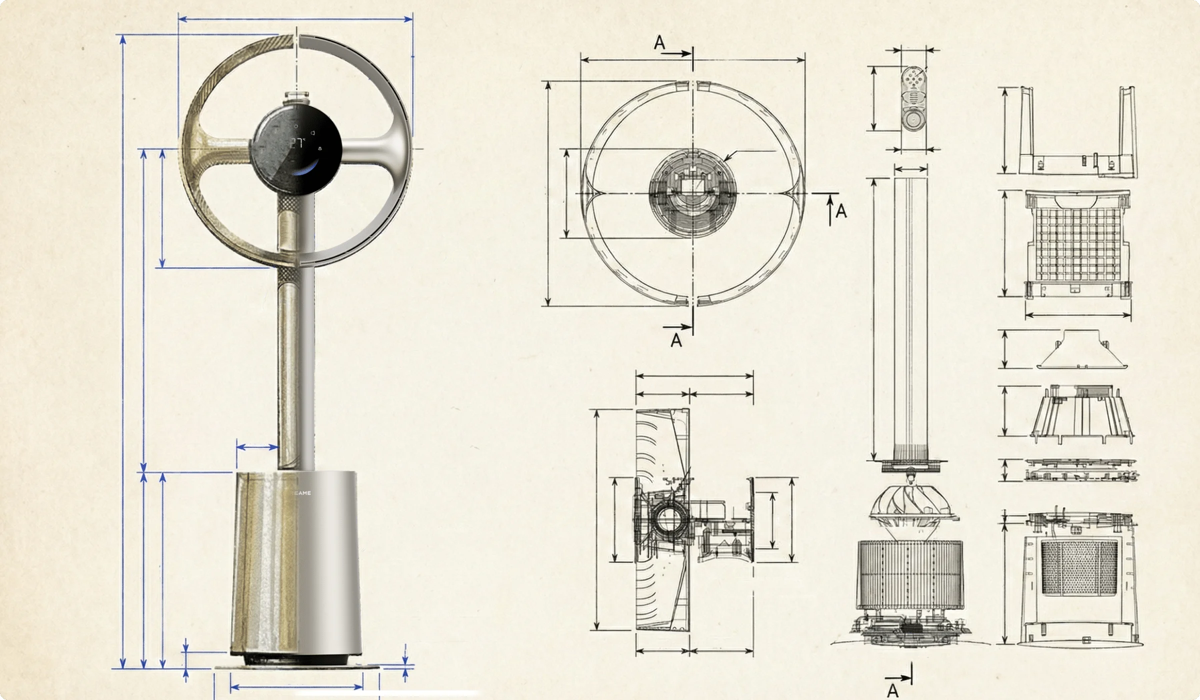 Le design HarmonyRing™ du Dreame MF10 Ventilateur sans pales unit deux demi-cercles en une structure circulaire intégrée alliant esthétique élégante et fonction précise.