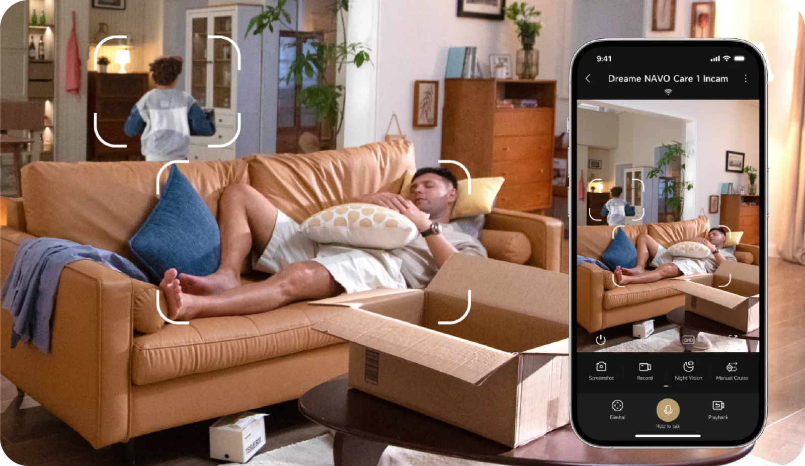 Dreame-App affichant une notification d'alerte de détection IA en temps réel de la Dreame NAVO Care 1 InCam sur smartphone