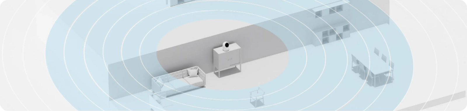 Schéma Wi-Fi bi-bande de la Dreame NAVO Care 1 InCam illustrant le signal 2,4GHz grande portée et 5GHz haute vitesse pour l'intérieur