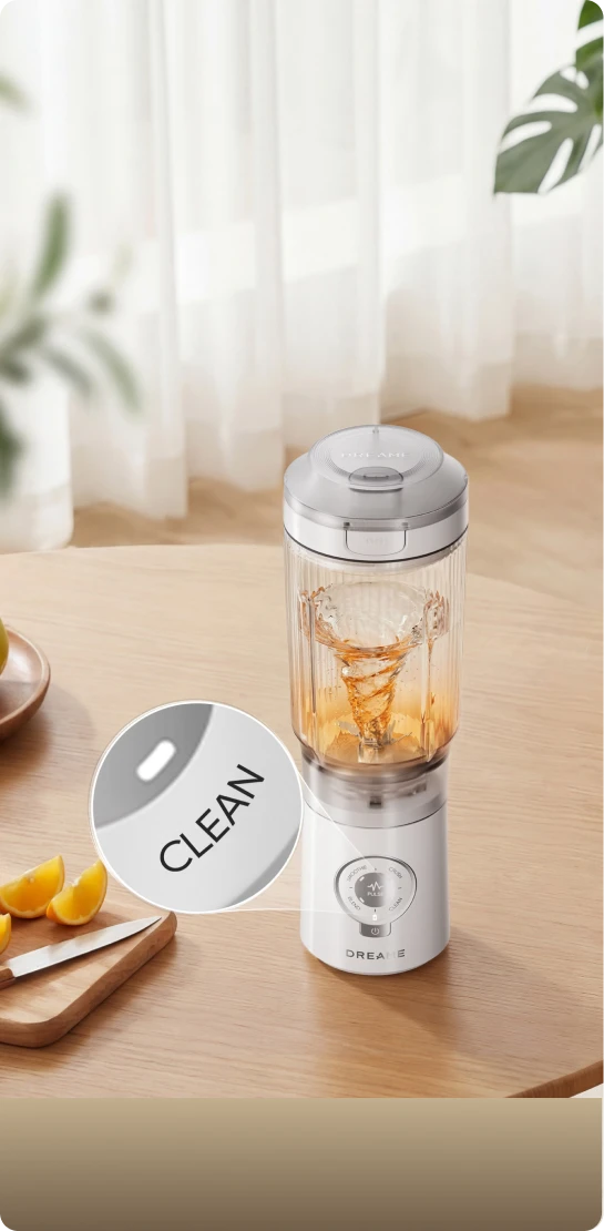 Mode auto-nettoyage du Dreame Portable Blender pour un entretien facile et rapide du bol de mixage