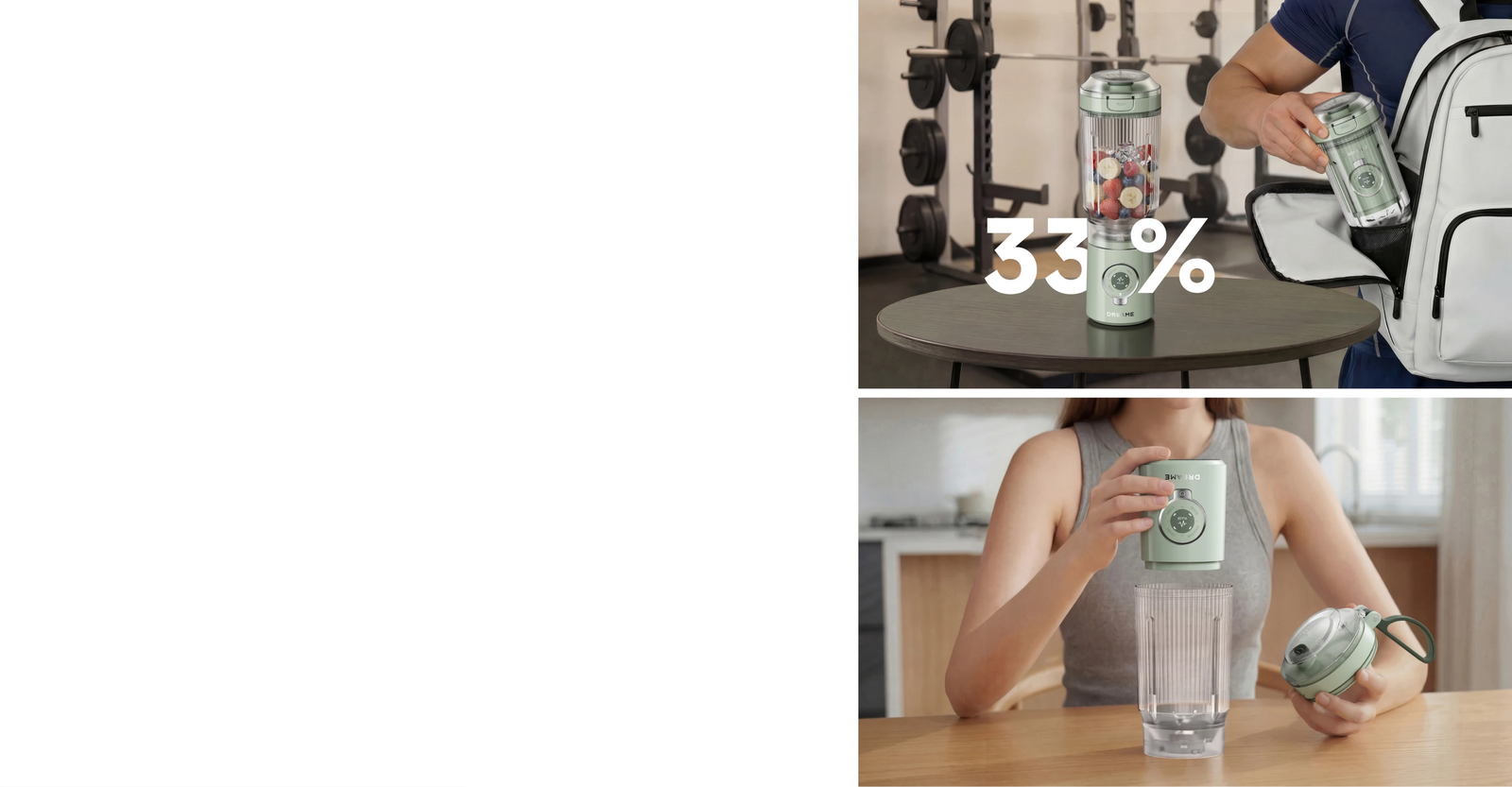 Utilisateur rangeant la base moteur du Dreame Portable Blender à l'intérieur du bol pour un gain de place