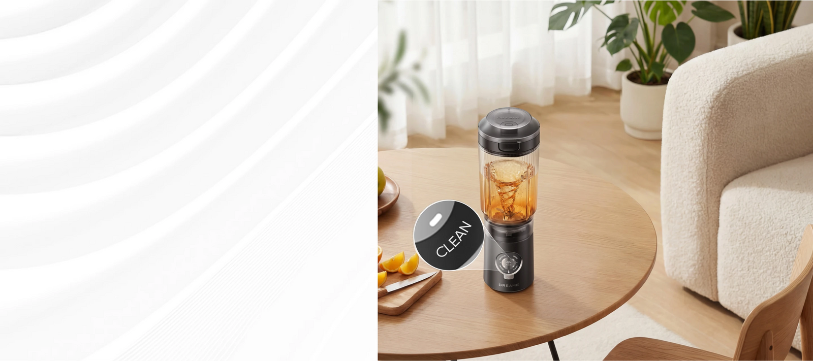 Mode auto nettoyage du Dreame Portable Blender avec nettoyage rapide par simple touche avec eau et nettoyant