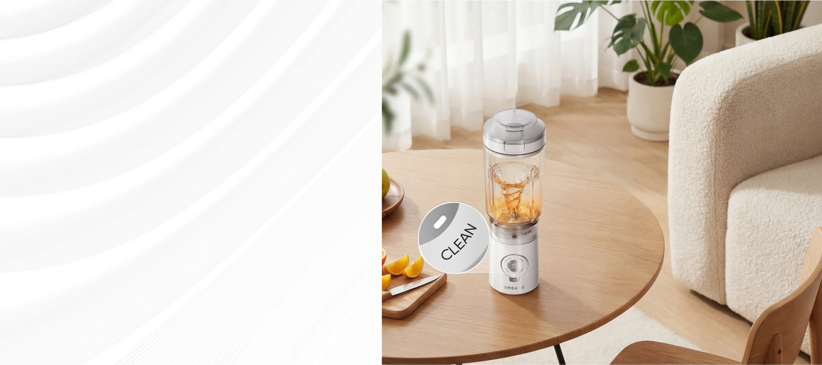 Mode auto nettoyage du Dreame Portable Blender avec nettoyage rapide par simple touche avec eau et nettoyant