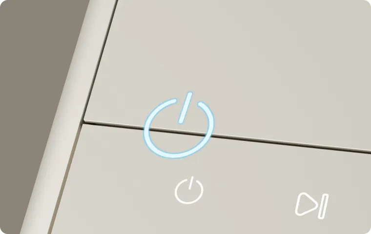 Le bouton d'alimentation lumineux du Dreame SF25 WiFi permet d'allumer et d'éteindre l'appareil facilement en une seule pression.