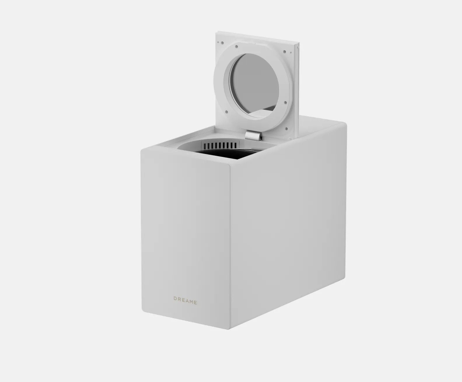Le corps principal du Dreame SF25 WiFi avec couvercle ouvert révèle la fenêtre lumineuse et la chambre de séchage intérieure.