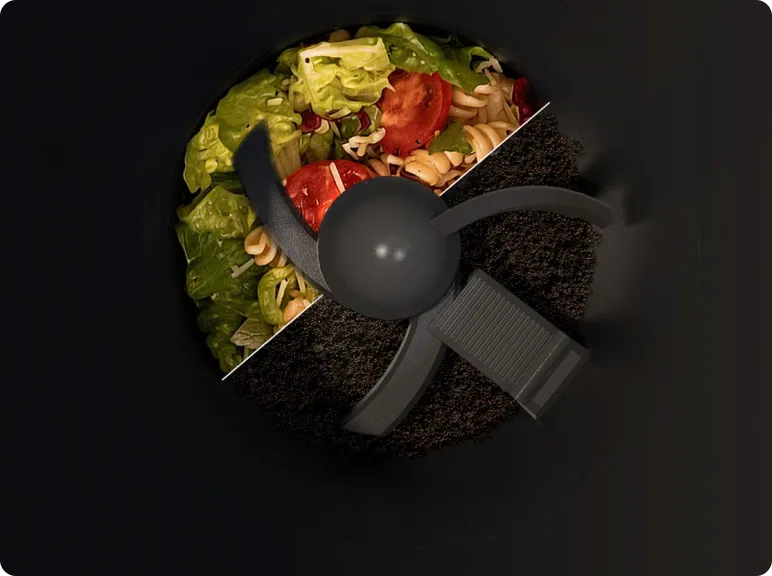 Le système Trion™ à triple lame du Dreame SF25 WiFi, broyeur de déchets alimentaires, broie les déchets de manière bidirectionnelle pour un broyage plus complet.
