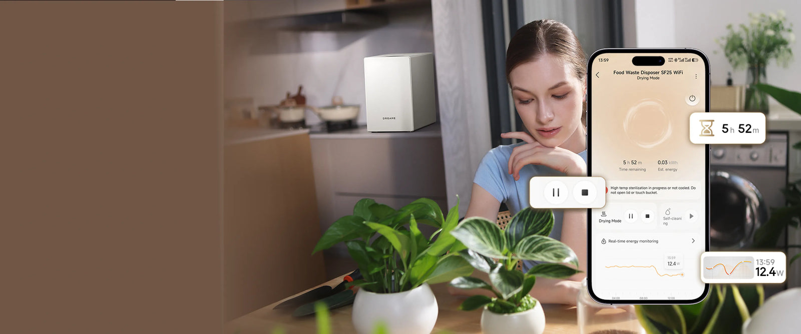 Grâce à la surveillance à distance du Dreame SF25 WiFi via l'application, vous pouvez démarrer et arrêter l'appareil où que vous soyez.