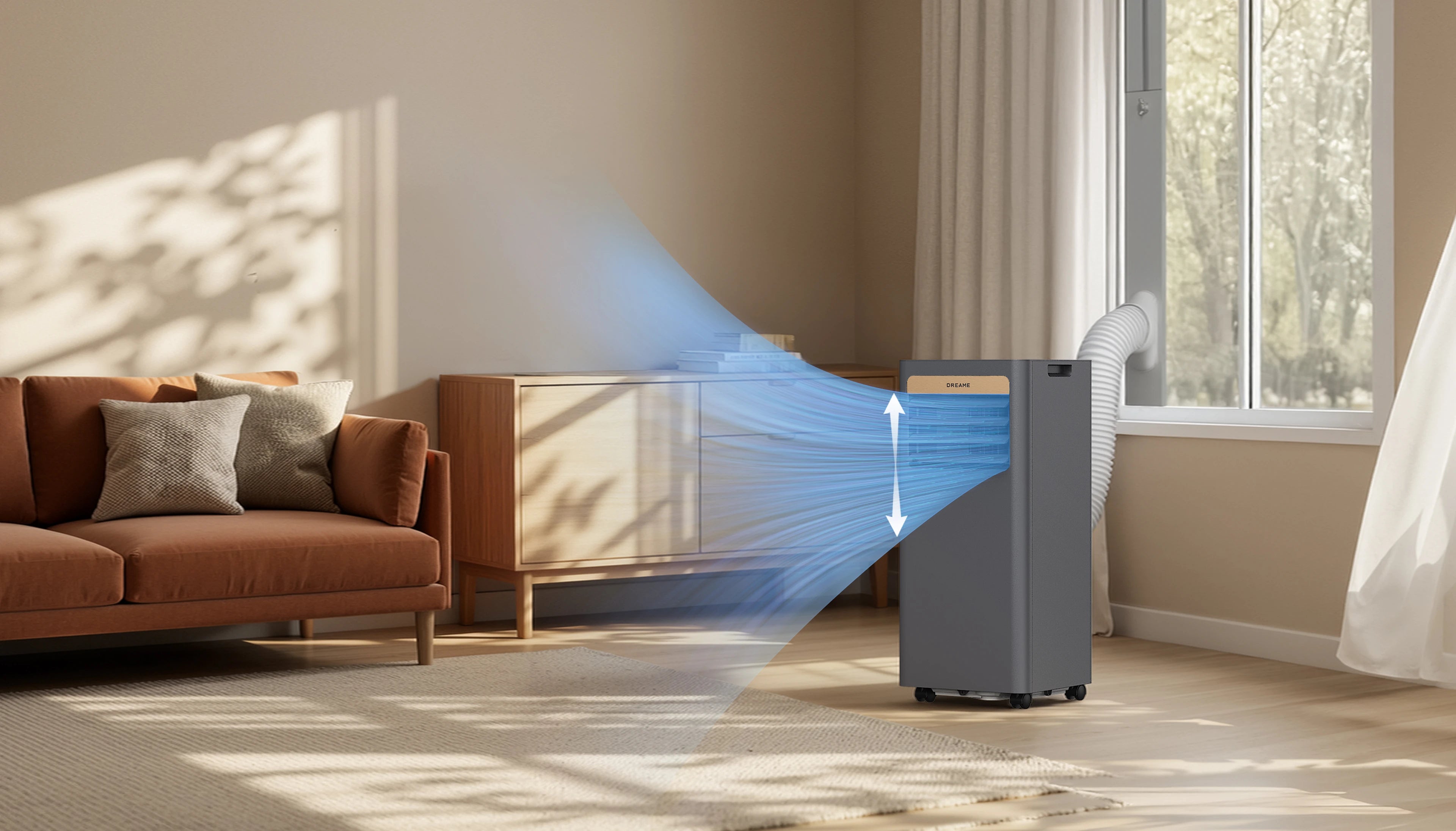 Dreame Climatiseur portable P-Wind10 9 000 BTU en mode ventilation – brise douce et circulation d'air continue pour une atmosphère fraîche