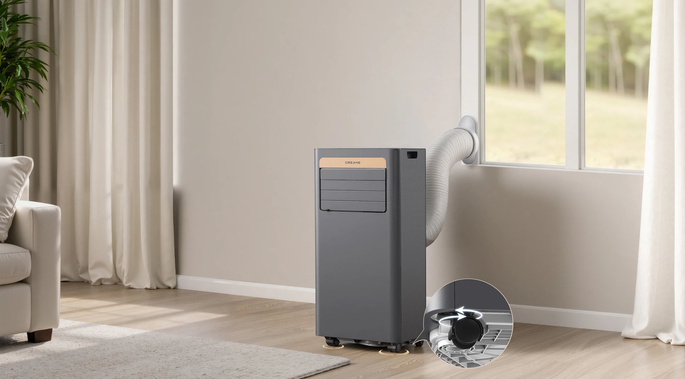 Dreame Condizionatore Portatile P-Wind10 da 9000 BTU è subito operativo grazie a 4 ruote piroettanti e installazione in 3 passi