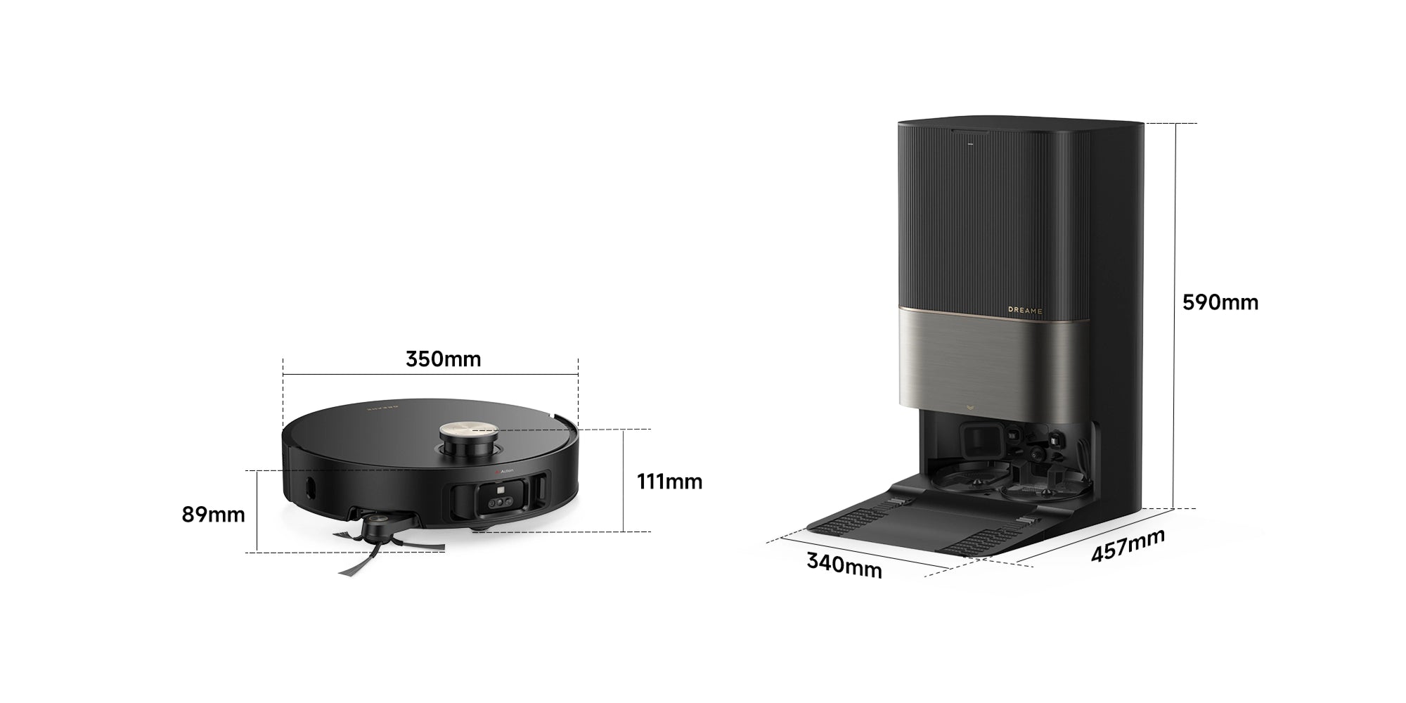 Présentation des spécifications et dimensions du robot aspirateur et de la station de base