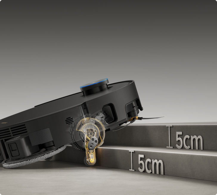 Dreame X60 Pro Ultra Complete franchit facilement des obstacles de 10 cm pour un nettoyage fluide dans toutes les pièces.