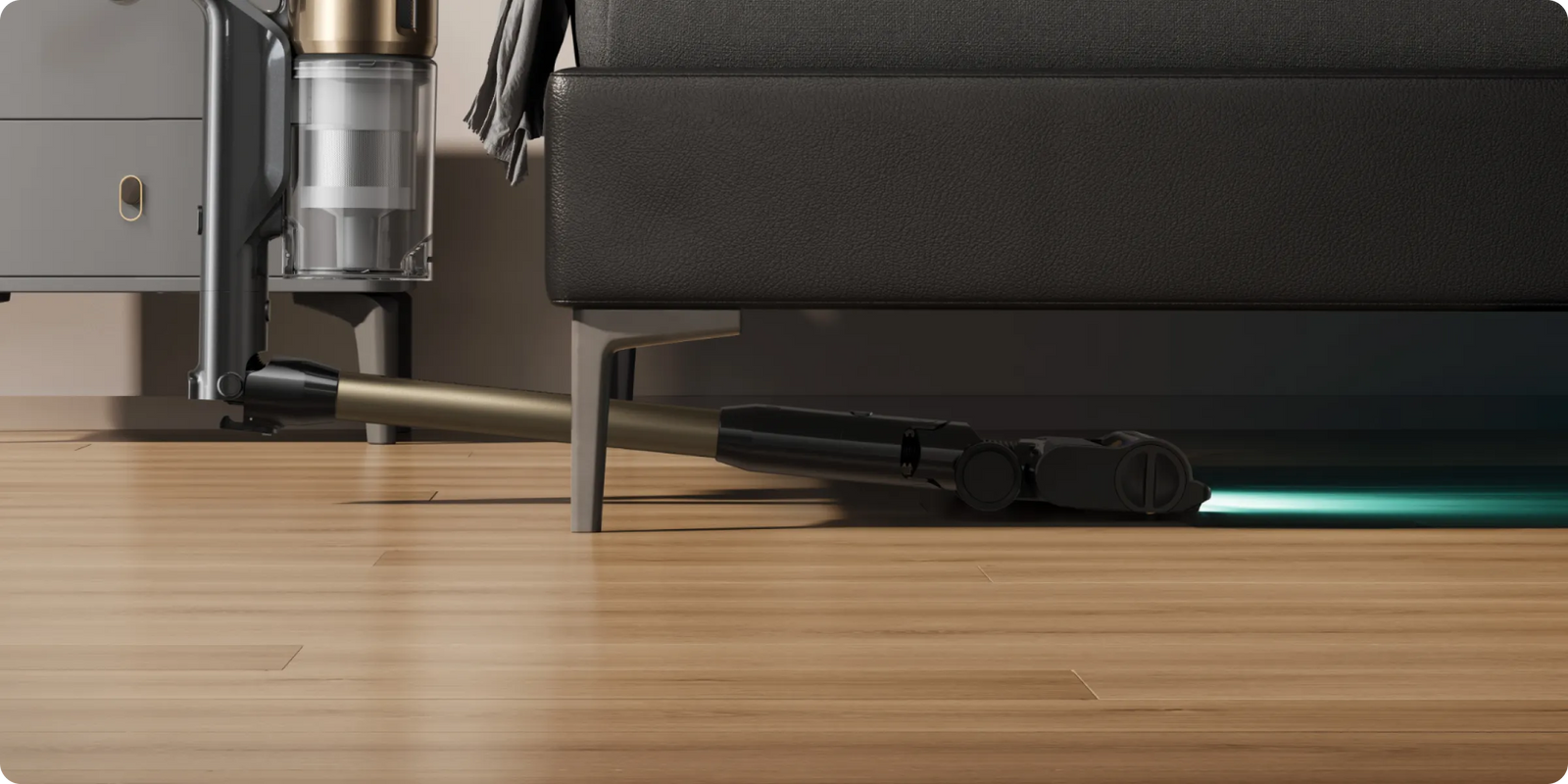 Dreame Z30 Pro Aqua-A Aspirateur balai laveur avec tige flexible à 90° glissant sous le canapé sur parquet